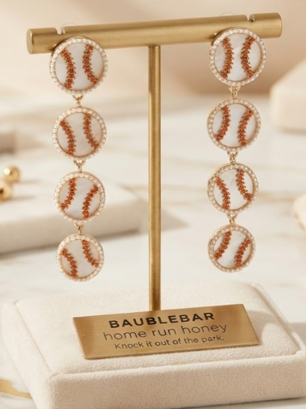 BaubleBar Home Run Honey Baseball Drop Earrings - White and Gold